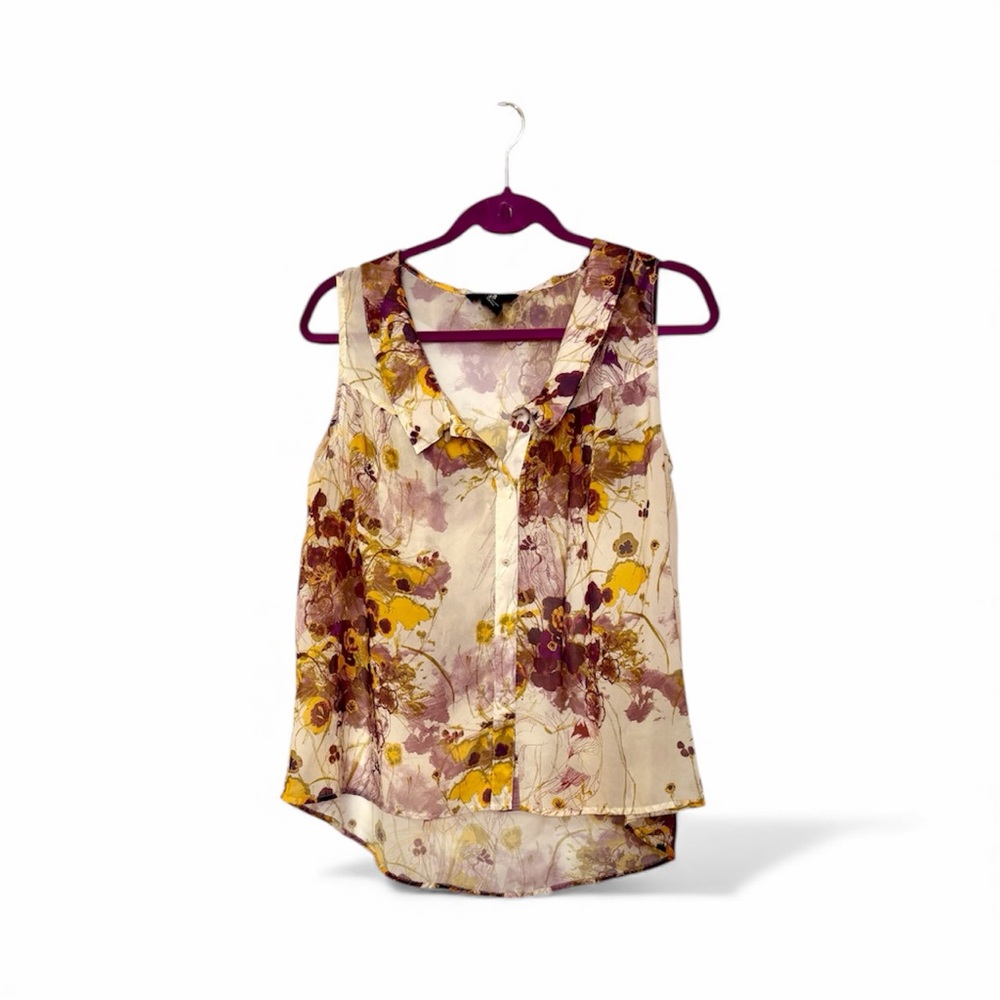 H&M Semi Sheer Brown & Plum Collared Button Down Sz 38